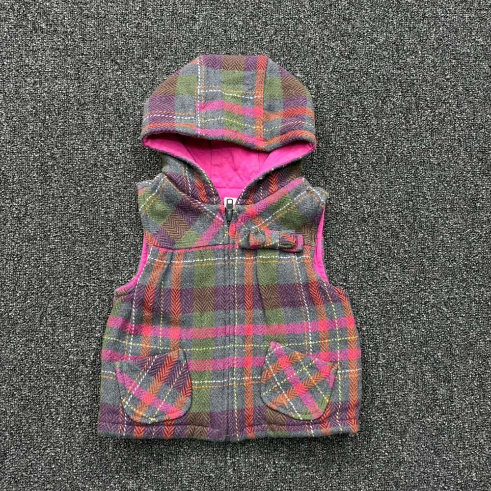 Gymboree Plaid Wool Blend Hooded Vest Toddler Girls 2T-3T Pink Multi wool blend